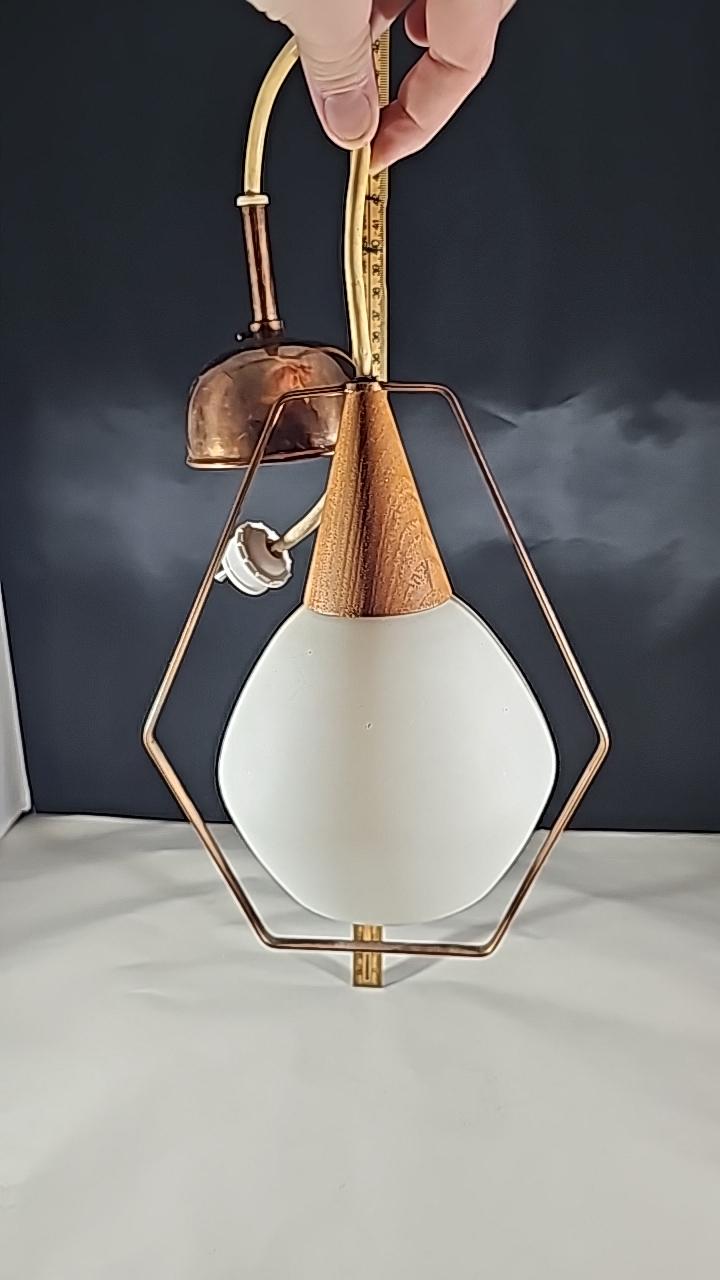 TAKLAMPA, glas, teak, 1950/60-tal och Koppar