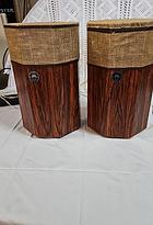 Vintage Träförvaringsburkar med Flätade Detaljer Audio Box