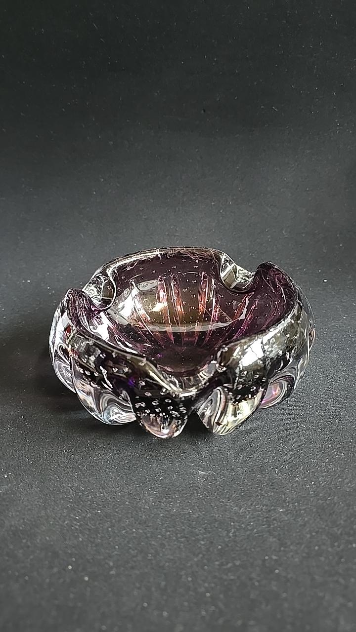 Skål, Konstglas, Retro, Bullicante, Murano, Askfat, Lila, Glas, dia 15 cm