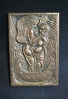 HENRY HEERUP, relief, brąz, podpis. Matka i dziecko. 23x15,5