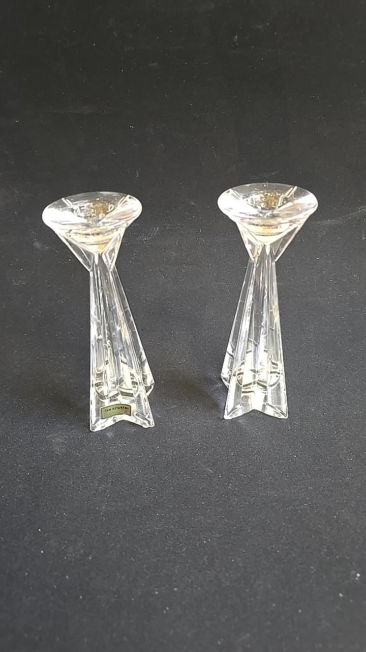 2 st ljusstakar i kristall, höjd 17cm