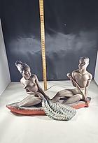 FIGURINE, plaster, fishermen, marked Alex