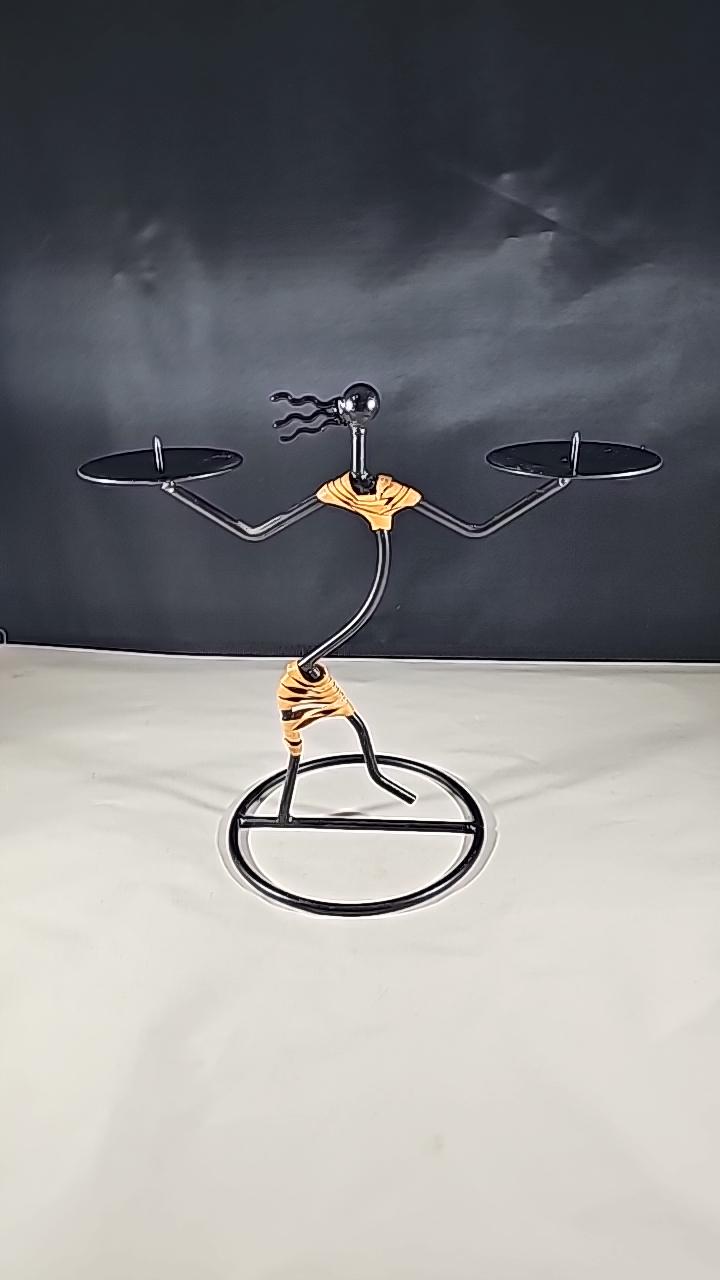 Ljusstake Ljushållare Svart Metall String Smide